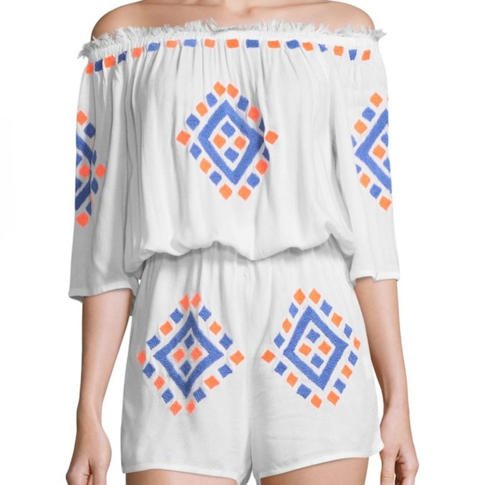 PIA PAURO White Embroidered Off Shoulder Romper